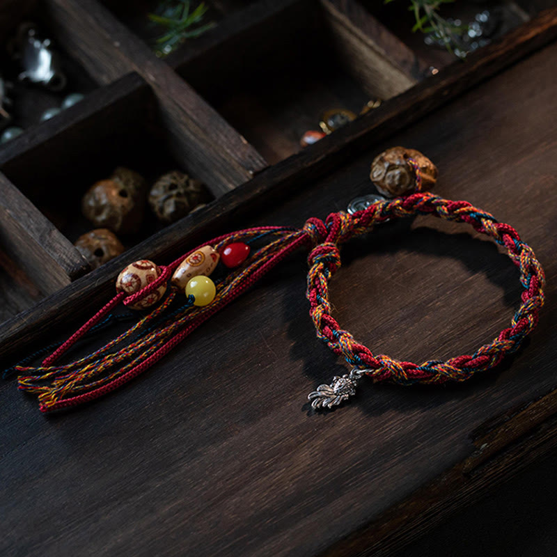 Pulsera de hilo de colores hecha a mano tibetana con Buddha Stones , Plata de Ley 925, protección de peces Koi, pulsera de cuerda resistente