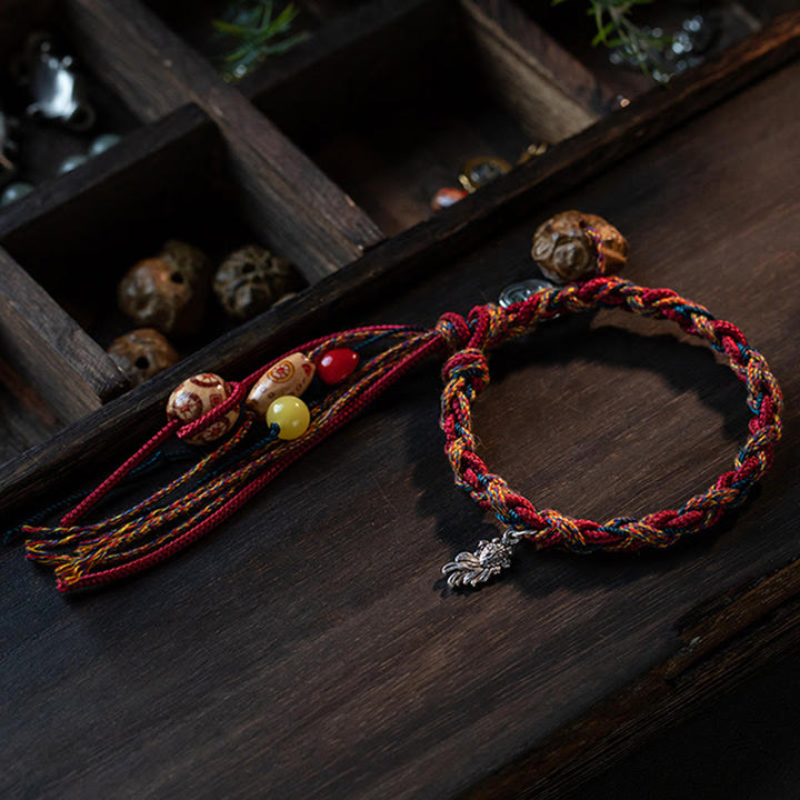 Pulsera de hilo de colores hecha a mano tibetana con Buddha Stones , Plata de Ley 925, protección de peces Koi, pulsera de cuerda resistente