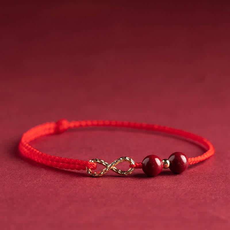 Pulsera tobillera con símbolo del infinito dorado y hilo rojo con bendición de cinabrio y Buddha Stones - Rojo - Tobillera (circunferencia de la tobillera 16-26 cm) - image 9