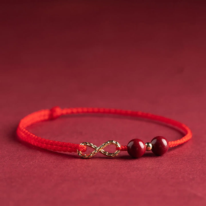 Pulsera tobillera con símbolo del infinito dorado y hilo rojo con bendición de cinabrio y Buddha Stones - Rojo - Tobillera (circunferencia de la tobillera 16-26 cm) - image 9