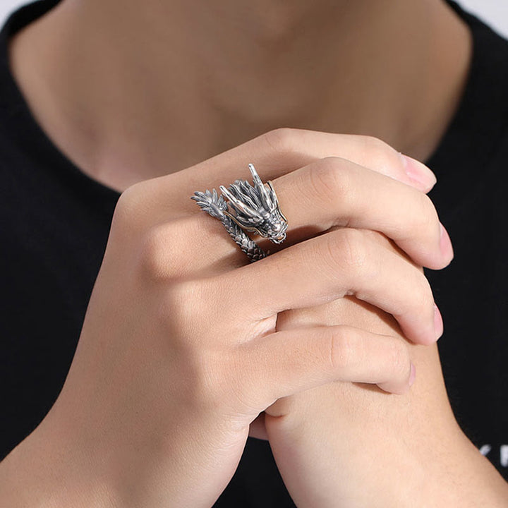 Anillo ajustable de fuerza de protección con diseño de dragón vintage de plata de ley 925 con Buddha Stones - image 11