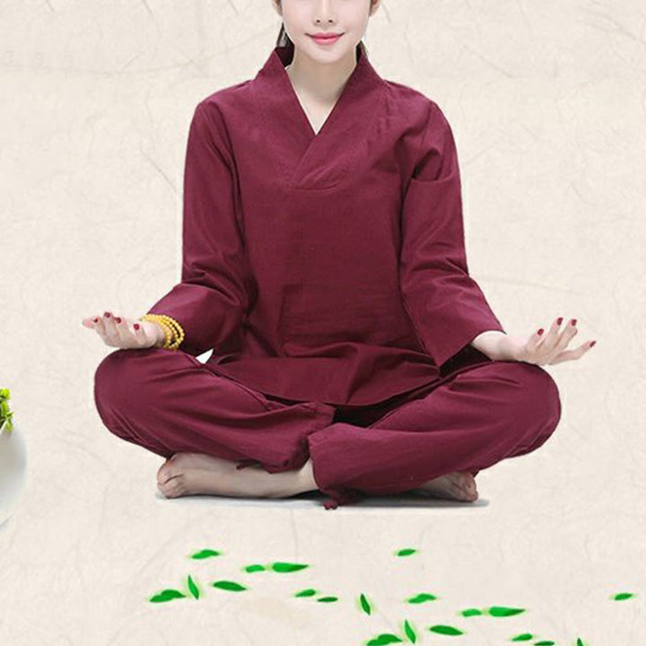 Conjunto de ropa de lino y algodón para mujer, uniforme con diseño de Buddha Stones, práctica Zen, Yoga, meditación, oración, cuello en V - image 3