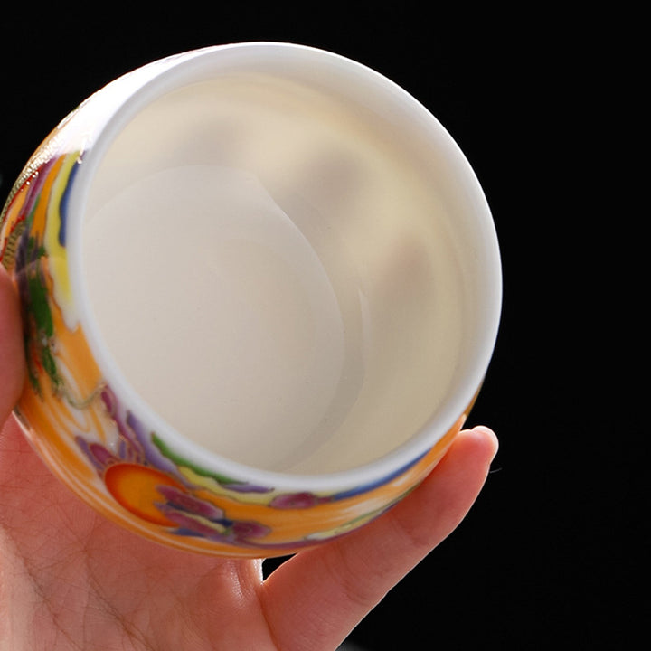 Taza de té de cerámica con Buddha Stones, dragón, Fénix, nubes propicias, sol, olas del océano, taza de té de Kung Fu