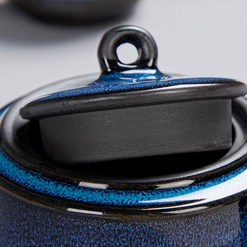 Juego de caja con bolsa de regalo portátil, tetera de cerámica de té Gongfu chino, Color degradado en azul, Buddha Stones