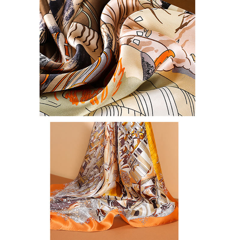 Buddha Stones Pintura al óleo Ciudad Escena de nieve Castillo Loto 100% Seda de morera Cuello Bufanda para el cabello - image 13