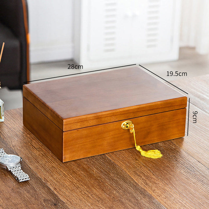 Caja de joyería de madera vintage con Buddha Stones, caja de almacenamiento de joyería de madera maciza de dos capas
