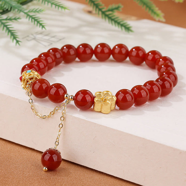 Pulsera de autoaceptación de flor de melocotón de ágata blanca natural de ágata roja