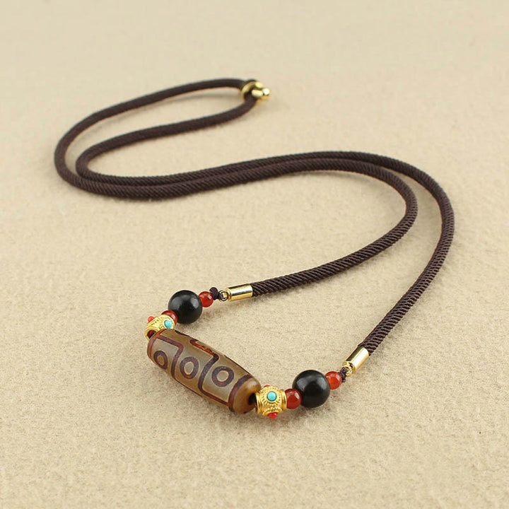 Colgante de collar de cadena con Buddha Stones tibetanas de nueve ojos Dzi, protección de cuentas, bendiciones - Cuenta Dzi marrón de nueve ojos - image 11