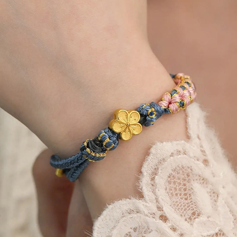 Pulsera de hilo de riqueza con diseño de flor de durazno