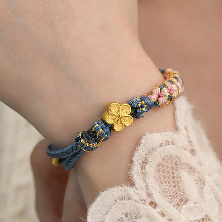 Pulsera de hilo de riqueza con diseño de flor de durazno
