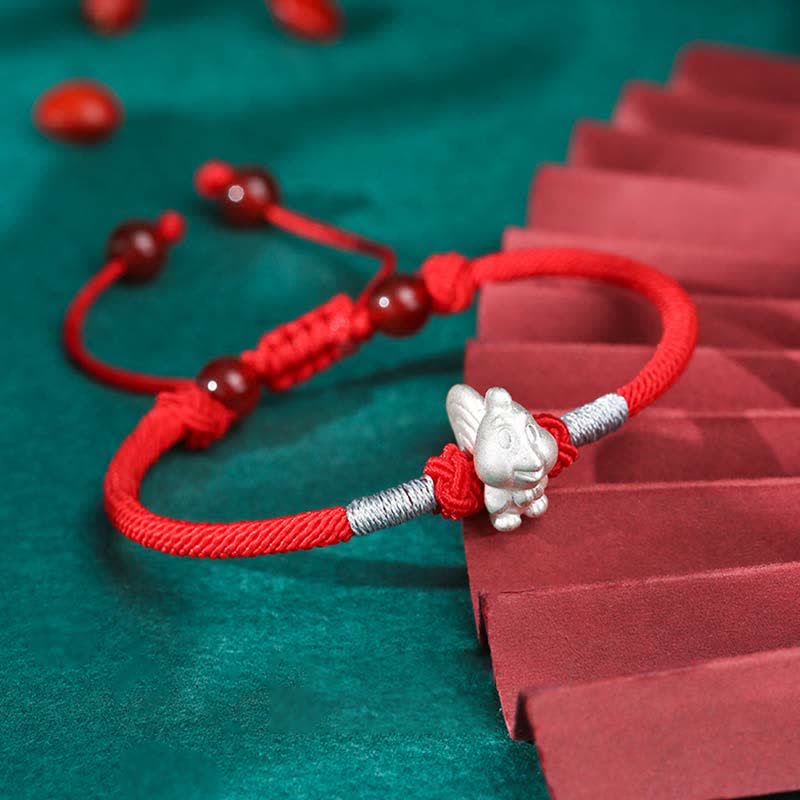 Pulsera de hilo rojo de la fuerza de la suerte del zodíaco chino de plata de ley 999 con Buddha Stones - Gallo (tamaño de la pulsera: 15,5 cm + 8 cm) - image 15