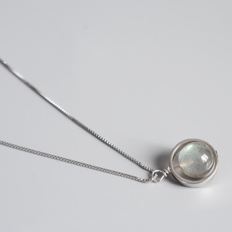 Collar con colgante giratorio con diseño de planeta del amor, piedra lunar de plata de ley 925 con Buddha Stones