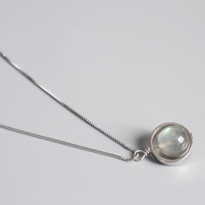Collar con colgante giratorio con diseño de planeta del amor, piedra lunar de plata de ley 925 con Buddha Stones