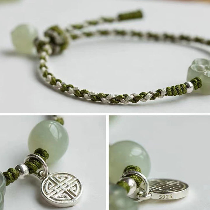 Pulsera trenzada hecha a mano con Buddha Stones , flor de ciruelo, flor de Jade, suerte y prosperidad