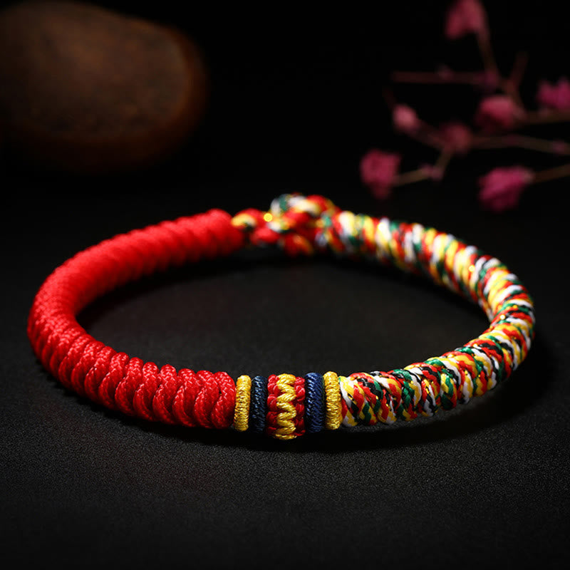 Pulsera de cuerda trenzada con nudo King Kong, hilo multicolor hecho a mano tibetano con Buddha Stones - rojo multicolor - 19cm - image 0