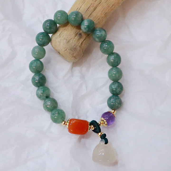 Pulsera curativa de cristal de amatista con hebilla de paz y deseo de calabaza de loto de jade cian