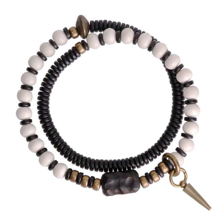 Pulsera de pareja con Buddha Stones, cuentas de hueso, madera de ébano y cobre.