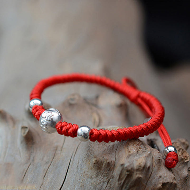 Pulsera de pareja de cuerda de fuerza de la suerte con moneda de cobre Om Mani Padme Hum de plata de ley 999 con Buddha Stones - image 6