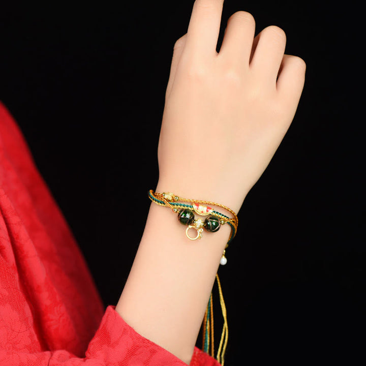 Pulsera curativa multicapa trenzada con cuentas de vidrio Liuli de cuerda hecha a mano tibetana con Buddha Stones