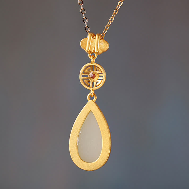 Pulsera con colgante de cadena de gota de agua de jade blanco hetiano de plata de ley 925 - image 5