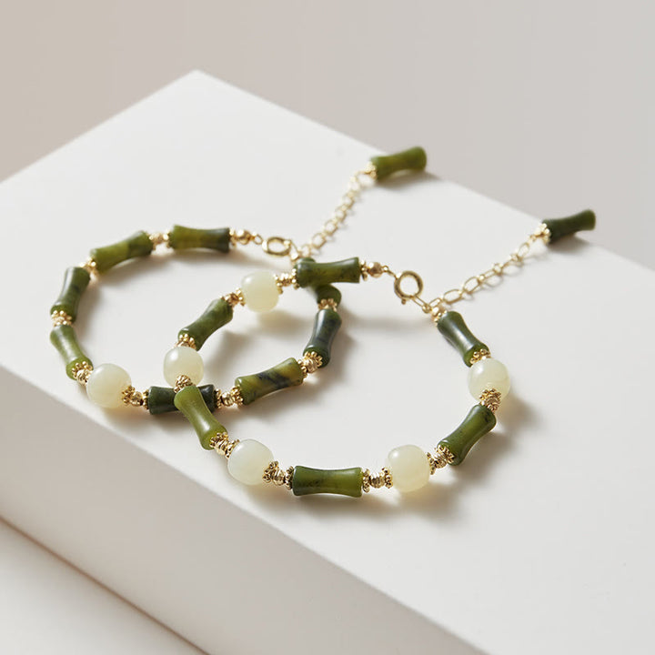 Pulsera de cadena de fuerza de la suerte de bambú con cuentas de vidrio de Buddha Stones