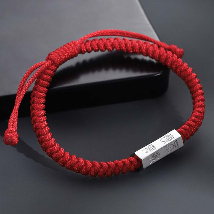 Pulsera de hilo de bendición con grabado de letras de plata de ley 925 con Buddha Stones