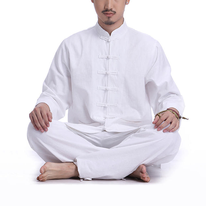 Conjunto de ropa para hombre, diseño de botones de rana china, Buddha Stones , meditación, oración, algodón, lino, espiritual, Zen, práctica de Yoga - Blanco (Manga larga) - US/UK/AU44，EU54 (3XL) - image 8