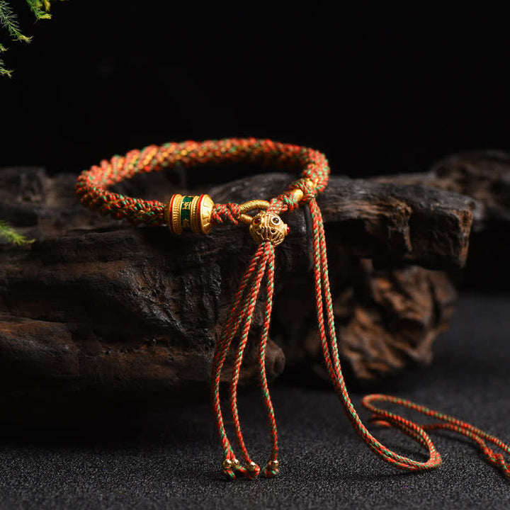 Pulsera de cuerda colorida con cuentas de rueda de oración de la suerte hecha a mano tibetana con Buddha Stones