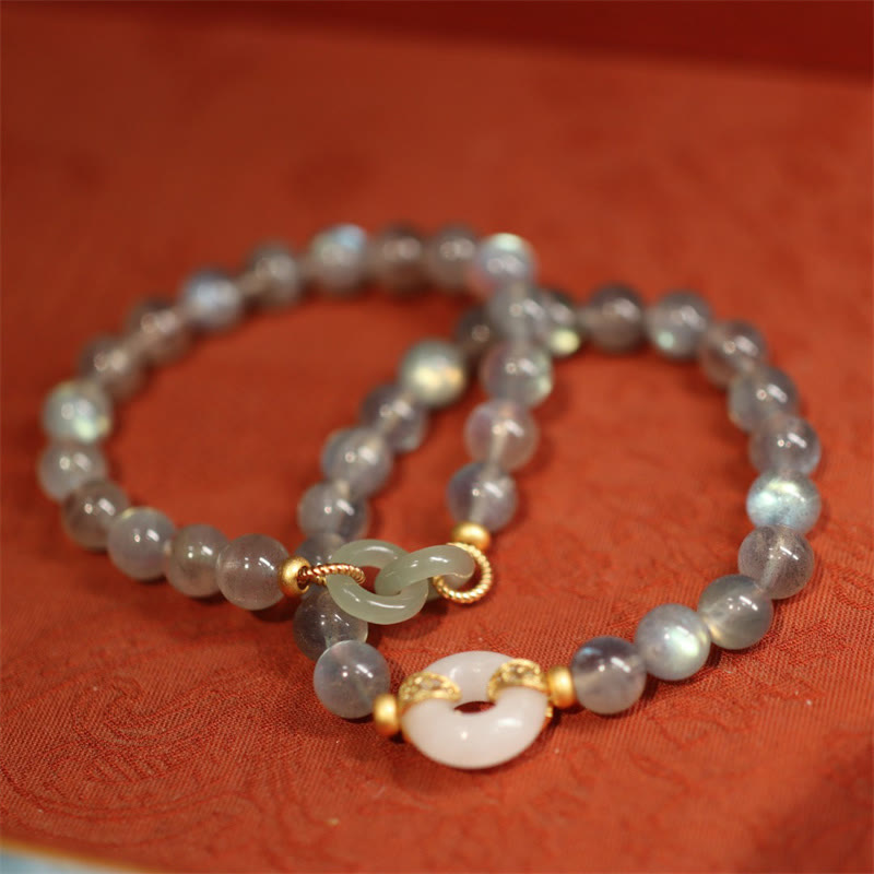 Pulsera curativa con hebilla de paz, piedra lunar Natural, Jade Heitan, Buddha Stones