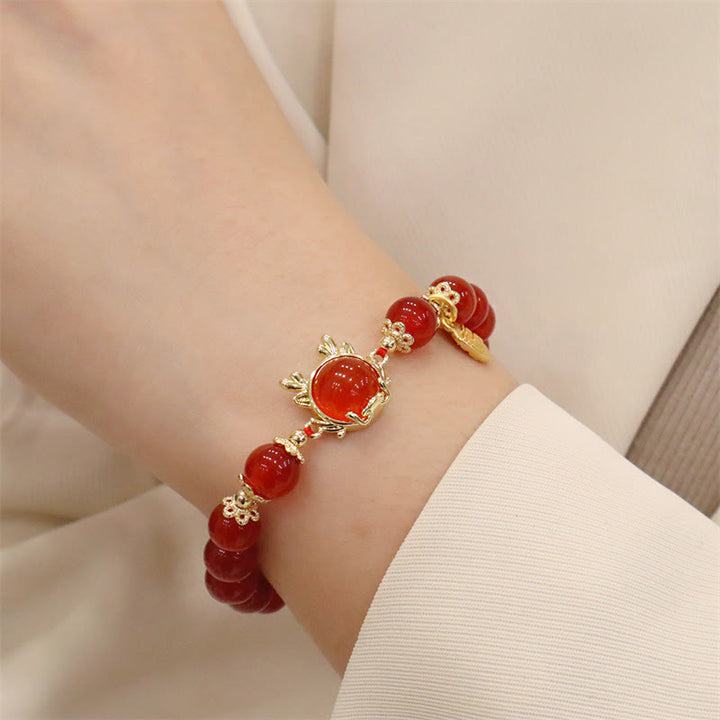 Buddha Stones Año del Dragón Ágata Roja Jade Hebilla de la Paz Pulsera de Éxito del Personaje Fu