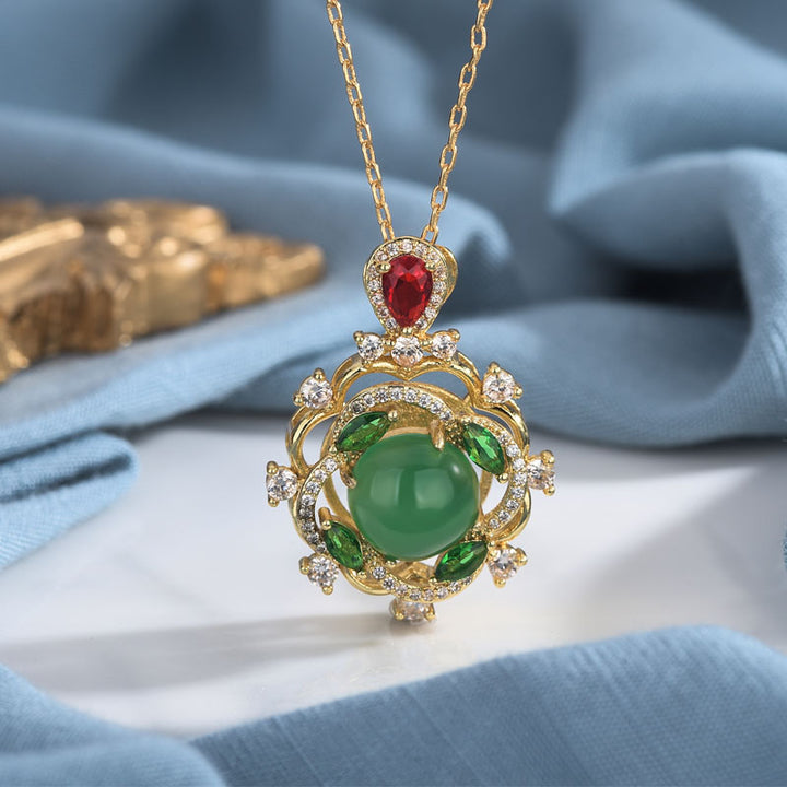 Collar de la Suerte con Cristal Rojo y Jade Cian de Buddha Stones