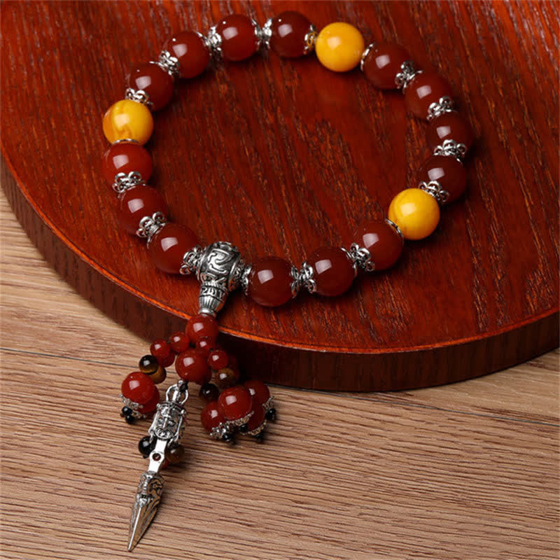 Ojo de Tigre Natural, ágata roja, vena de dragón, piedra de ágata, pulsera curativa de poder Vajra Dorje, decoración del coche