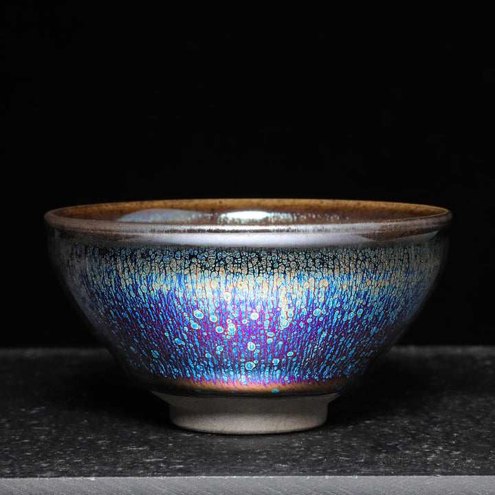 Taza de té de cerámica esmaltada de colores azules Jianzhan chino con Buddha Stones , taza de té Tenmoku Kung Fu con caja de regalo