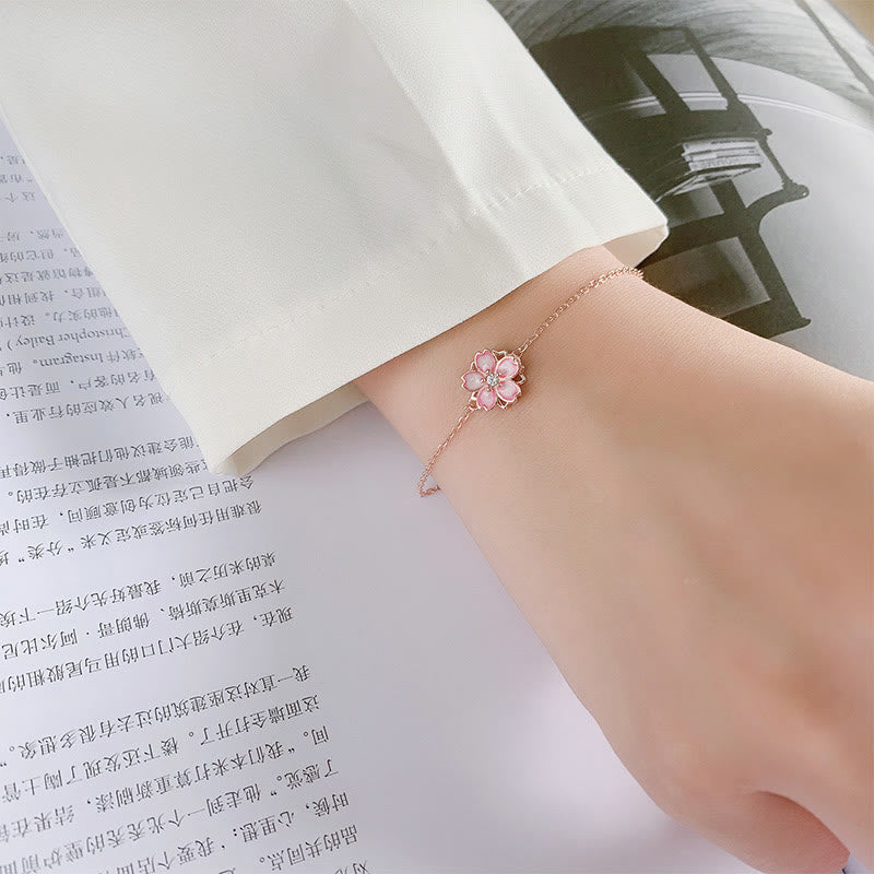 Pulsera con cadena de bendición de flor de cerezo de plata de ley 925 con Buddha Stones , anillo giratorio - image 10