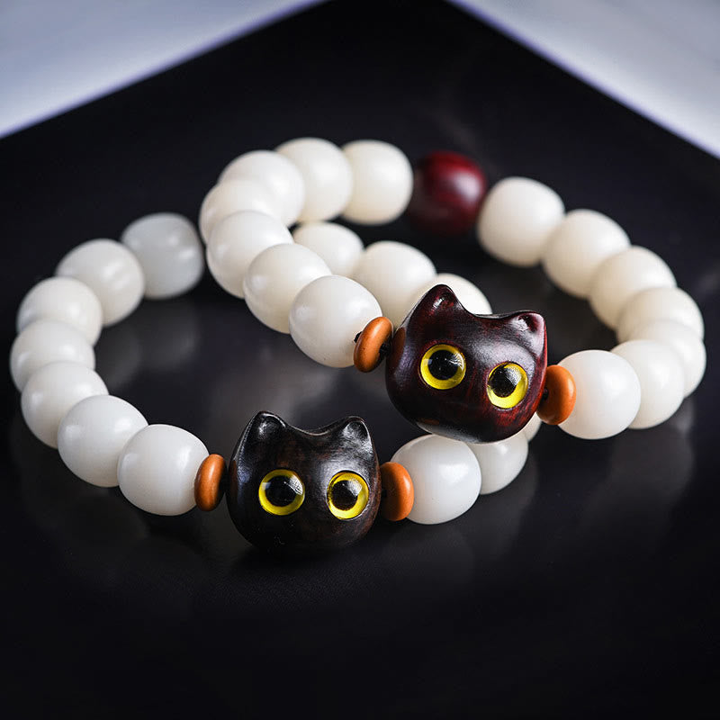Buddha Stones, semillas naturales de Bodhi, hoja pequeña, sándalo rojo, madera de ébano, pulsera de sabiduría de gato de la suerte - image 1