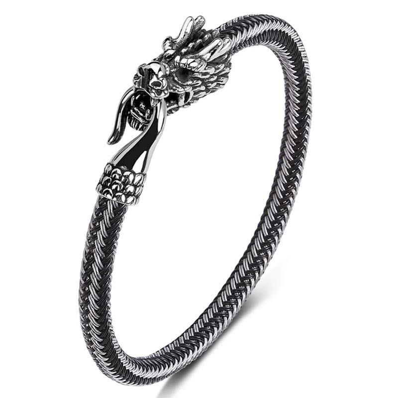 Pulsera de la suerte con protección de acero titanio y dragón de Buddha Stones - image 28