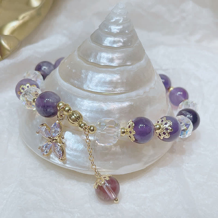 Pulsera con dije de mariposa espiritual de cristal de amatista natural con Buddha Stones
