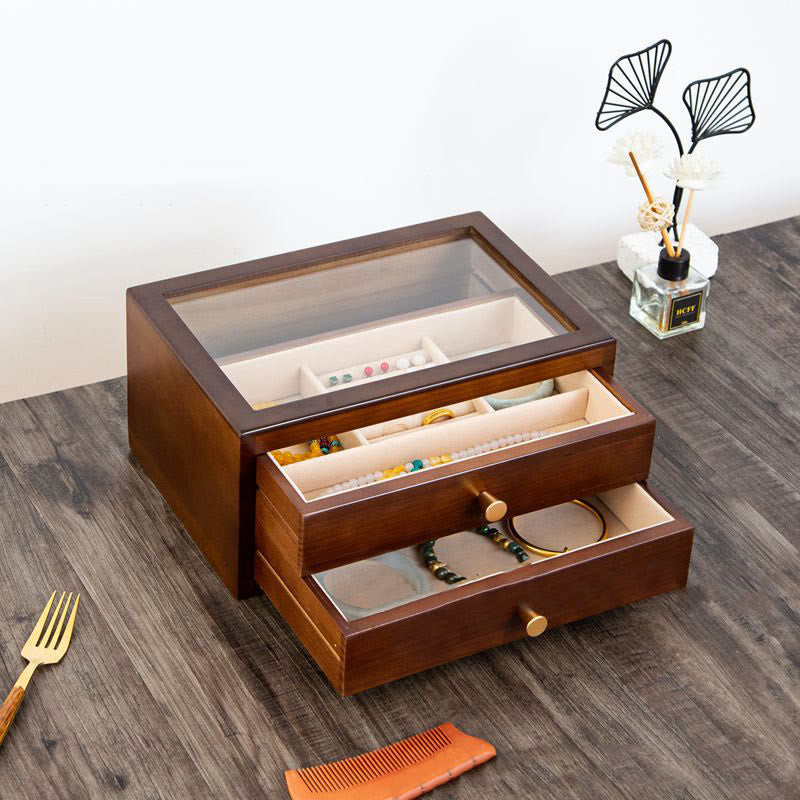 Caja de almacenamiento de joyería Retro de madera maciza con Buddha Stones, con cajón