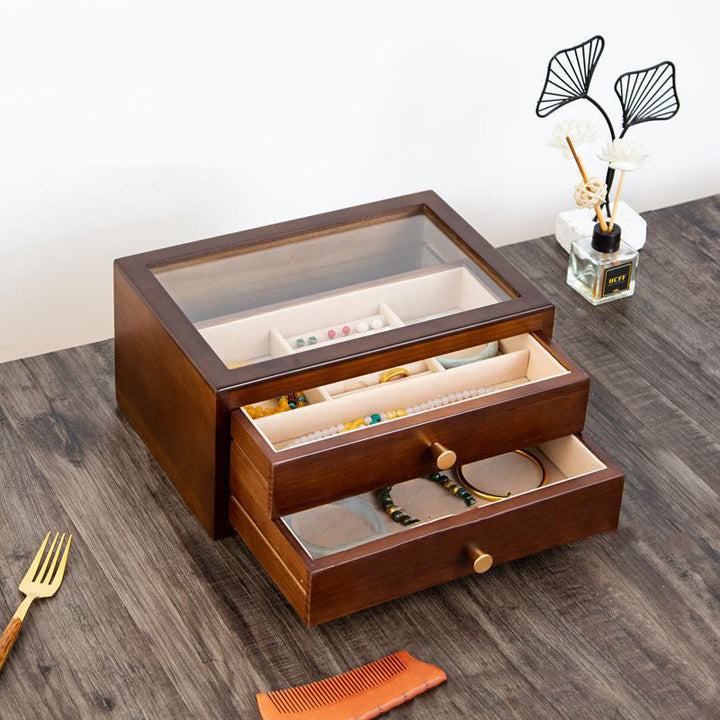 Caja de almacenamiento de joyería Retro de madera maciza con Buddha Stones, con cajón