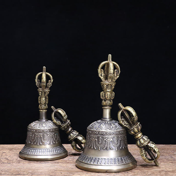 Campana de meditación tibetana y juego de decoración de iluminación de cobre Vajra Dorje
