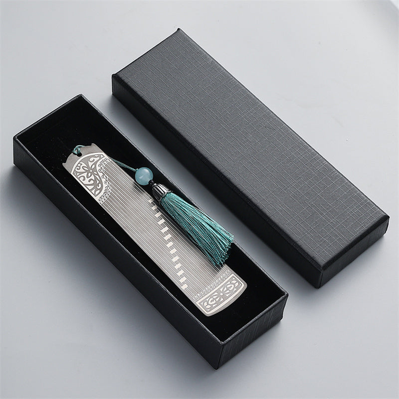 Buddha Stones instrumentos musicales clásicos Pipa Guzheng Guqin Ruan marcapáginas de Metal borla con caja de regalo