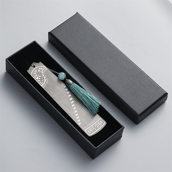 Buddha Stones instrumentos musicales clásicos Pipa Guzheng Guqin Ruan marcapáginas de Metal borla con caja de regalo