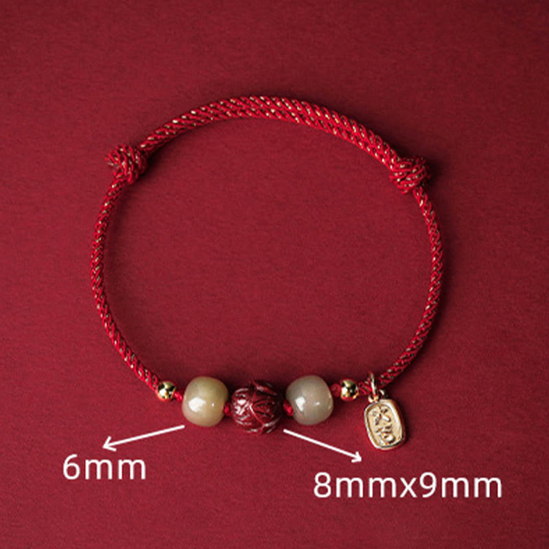 Pulsera de cuerda hecha a mano con Buddha Stones chapadas en oro de 14 quilates, jade hetiano, cinabrio, suerte de loto - image 4
