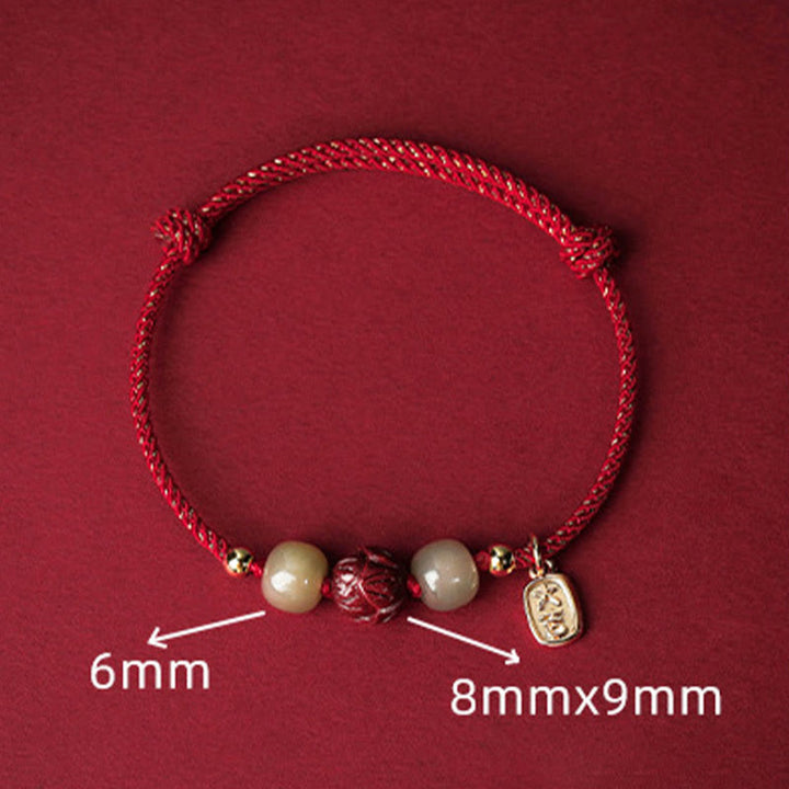 Pulsera de cuerda hecha a mano con Buddha Stones chapadas en oro de 14 quilates, jade hetiano, cinabrio, suerte de loto - image 4
