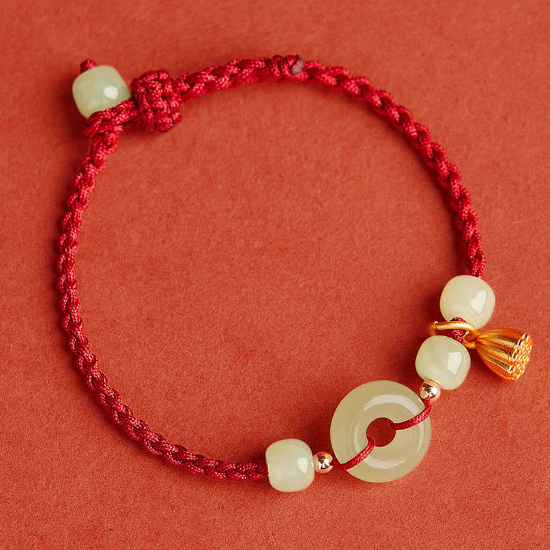 Pulsera de Buddha Stones, hebilla redonda de la paz, Jade, loto, felicidad, abundancia y riqueza - image 4