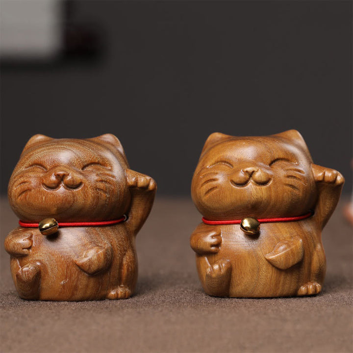 Buddha Stones Sándalo Verde Pequeño Mini Lindo Gato de la Suerte Decoraciones de Paz - image 13