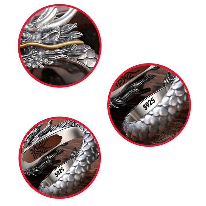 Anillo ajustable de fuerza de protección con diseño de dragón vintage de plata de ley 925 con Buddha Stones - image 13