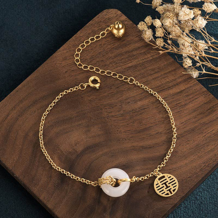 Pulsera de la fortuna de la doble felicidad del jade blanco de las Buddha Stones