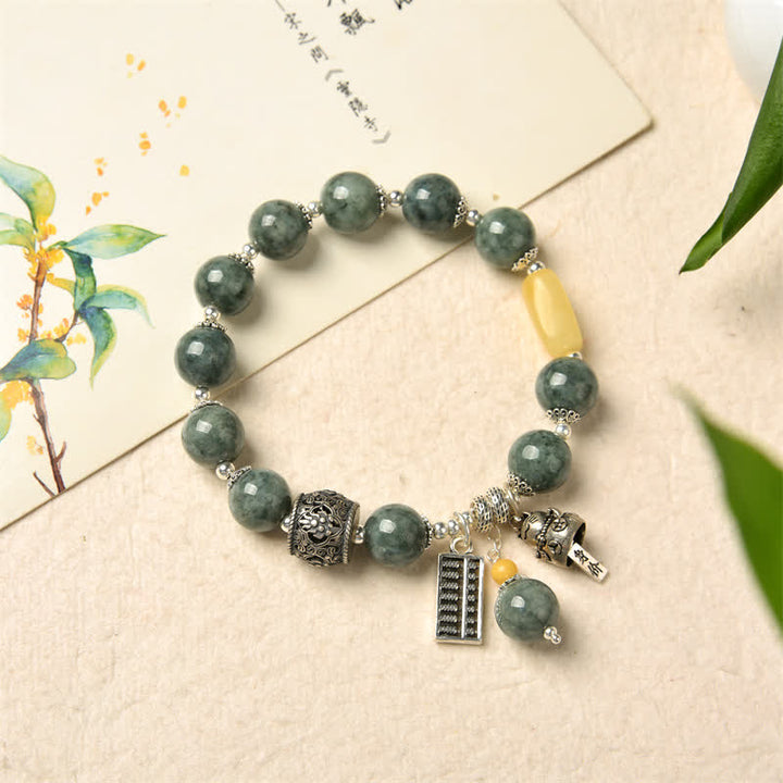Pulsera de éxito de gato de la suerte con ábaco ámbar, jade cian y plata de ley 925 - image 8
