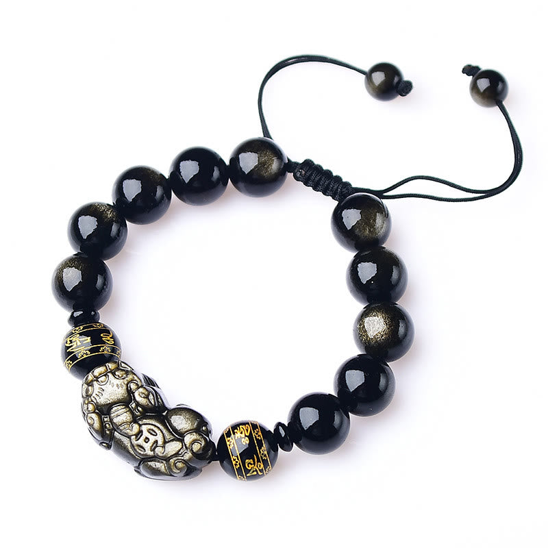 Pulsera trenzada de obsidiana con brillo de oro natural, Buddha Stones , PiXiu Om Mani Padme Hum, riqueza